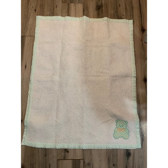 Cuddle Time Baby Crib Blanket VTG Mint Checkered Embroidered Detailed Bear with - Picture 2 of 9